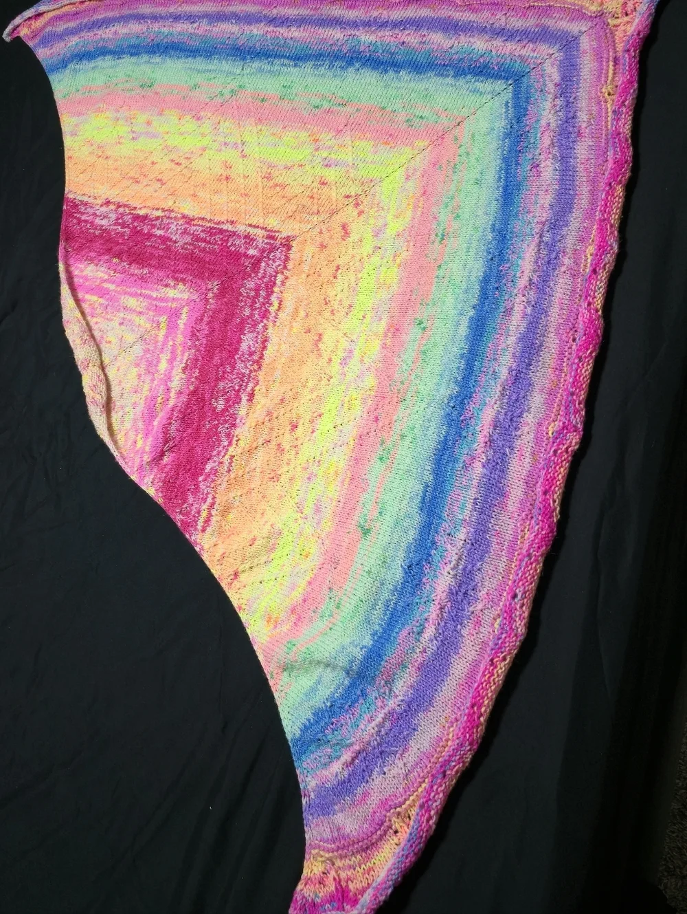 Rainbow Candy Color Shawl OOAK Hand Knit